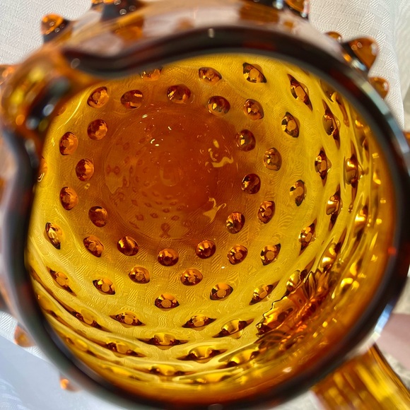 MCM Fenton Hobnail Amber Glass Pitcher Hand Blown and Formed with Ground Pontils - Picture 5 of 11
